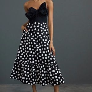 NWT Anthropologie Hutch Bow-Tie Black White Polka Dot Maxi Dress